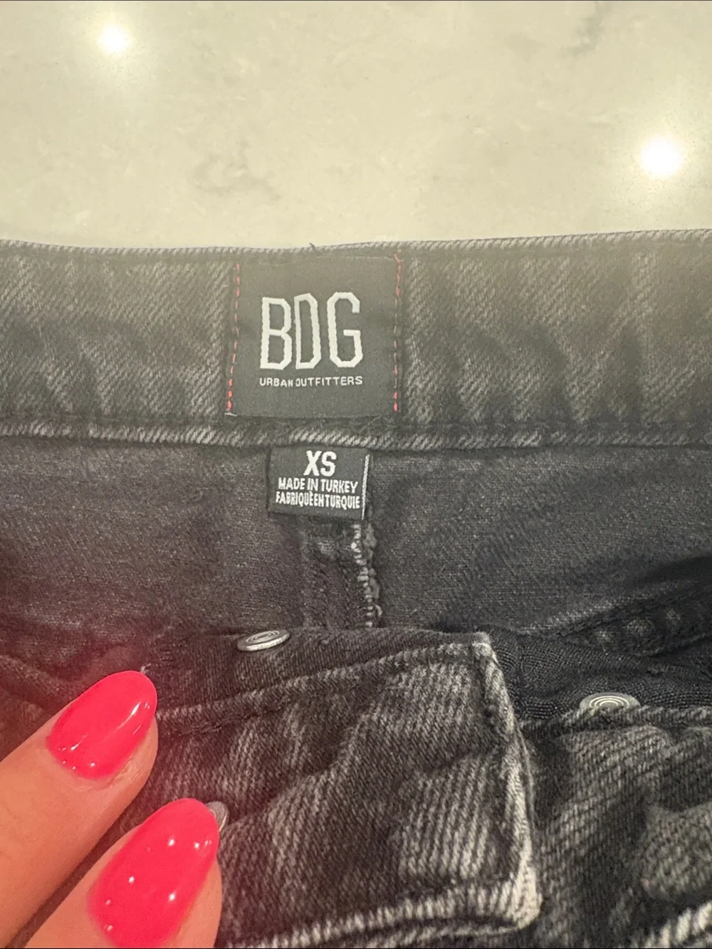 BDG Black Distressed Button-Front Denim Mini Skirt waist 13 length 15